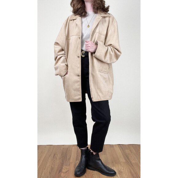 Vintage Emporio Armani Suede Faux Leather Oversized Jacket Coat Relaxed Fit Y2K - Picture 1 of 6